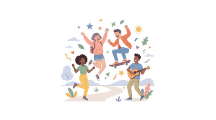 Obraz premium Joyful Children Dancing and Playing Music Together.