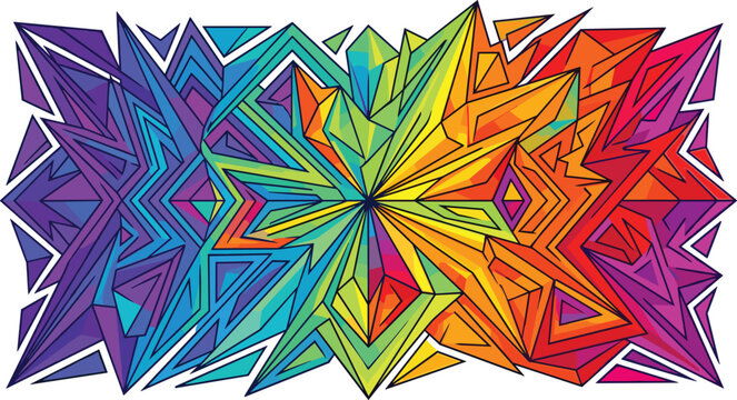 Abstract colorful geometric kaleidoscope pattern with vibrant prismatic polygonal shards vector illustration isolated on white background