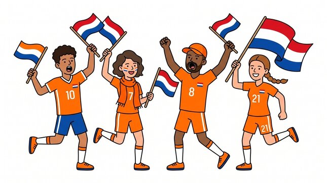 Dutch sports fans celebrating with flags Vector