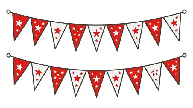 Red and white star bunting flags for celebration and decoration Vector