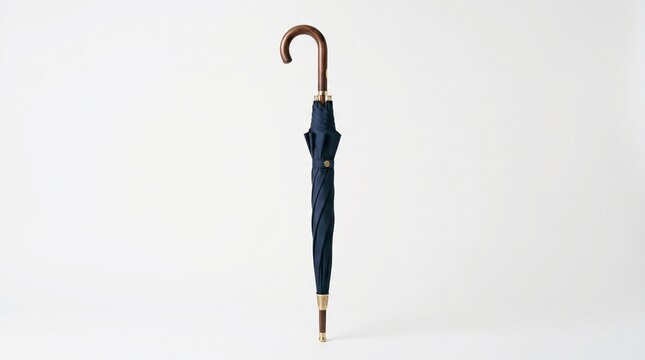 Elegant Closed Navy Blue Umbrella Isolated on White