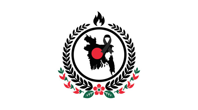Bangladesh outline with awareness ribbon and decorative floral wreath