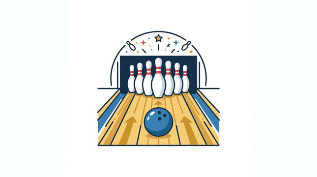 Bowling alley with pins and ball, sport game illustration