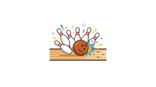 Bowling Ball Hitting Pins Cartoon Style