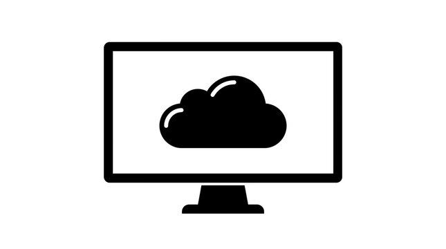 Computer monitor displaying cloud icon black silhouette digital technology concept isolated vector illustration