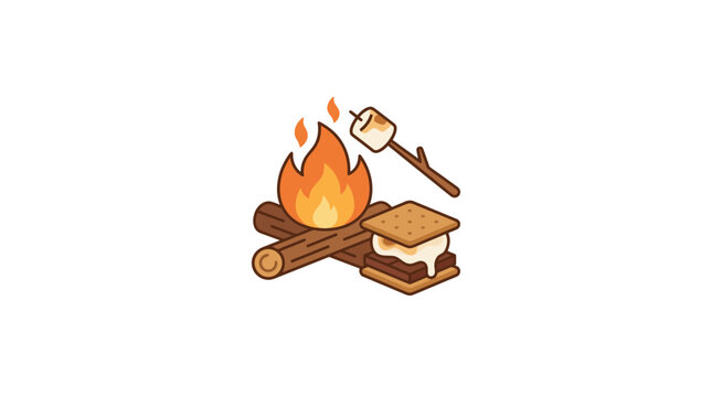 Camping Fire with Marshmallow and S'mores Illustration