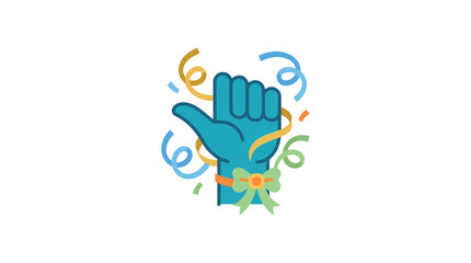 Fototapeta premium Celebration Hand Gesture with Confetti and Ribbon