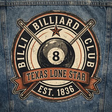 Texas Billiard Patch Logo with 8 Ball and Crossed Pool Cues