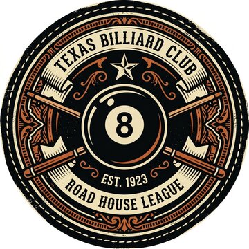 Texas Billiard Patch Logo with 8 Ball and Crossed Pool Cues
