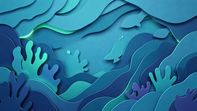 Abstract reef and current paper cut background