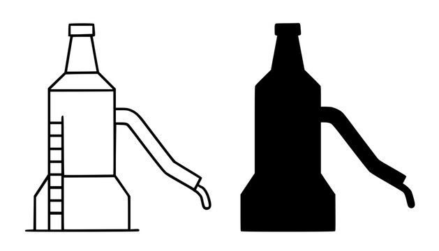 Blast furnace illustration, minimalist outline and silhouette icon for industry