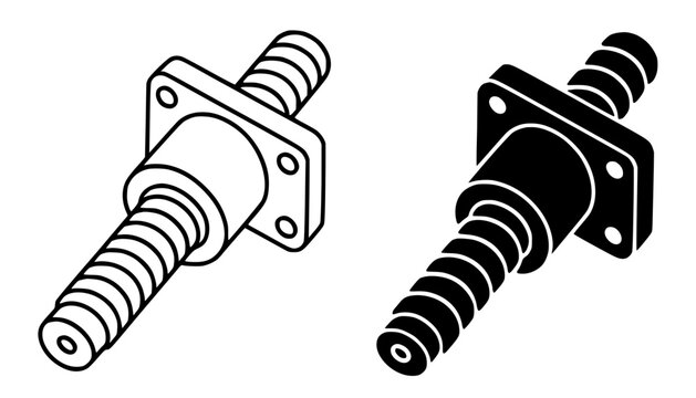Recirculating ball screw illustration, minimalist outline and silhouette icon for industry