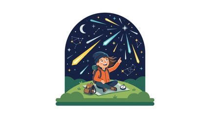 Child Stargazing on Hill Under Meteor Shower at Night ©  Ajeng Putri