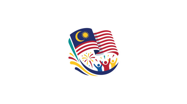 Celebration with Malaysia and United States Flags and Fireworks