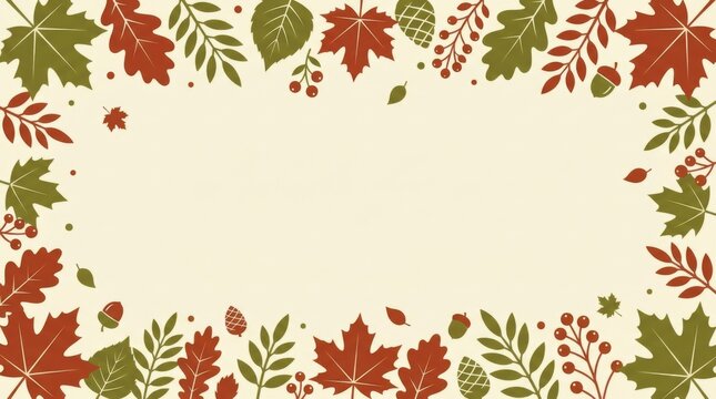 Autumn Leaf Border with Central Copy Space on Beige Background