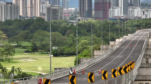 day time kuala lumpur city traffic street road overpass aerial panorama 4k malaysia  