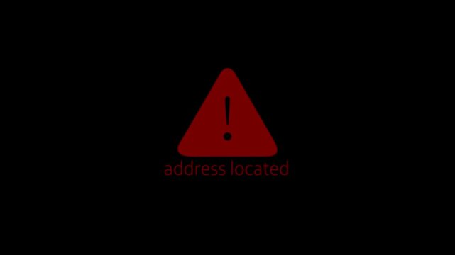 Red address located warning icon animation on black background. Modern location tracking and navigation alert graphic for security, mapping, and monitoring projects.