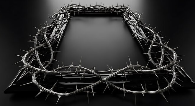 A fantasy frame with a magical crown of thorns on a mystical border