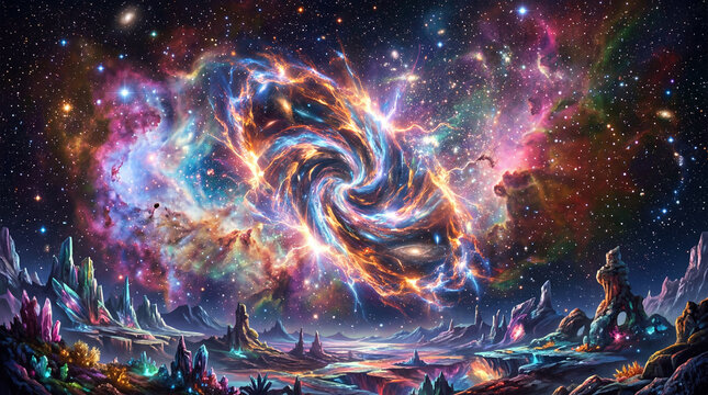 Magnificent Temporal Rift Hovering Over A Vivid Colorful Alien Nebula Surreal Cosmic SciFi Space Background