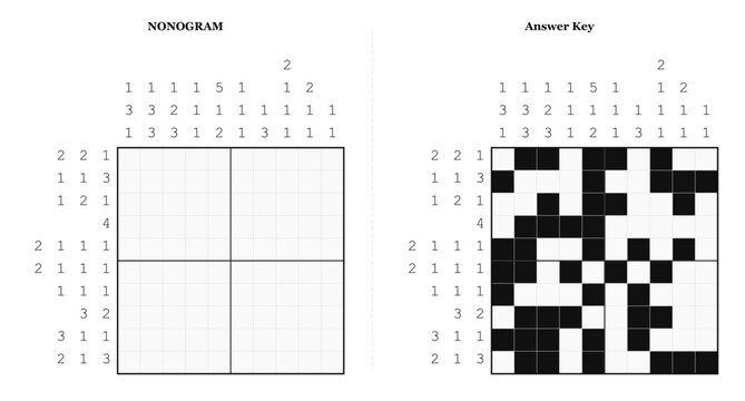 Nonogram puzzle grid with solution key for logical gameplay  