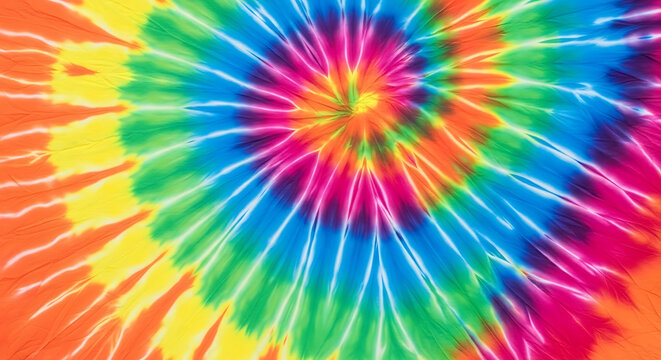 Vibrant Psychedelic Tie-Dye Spiral Pattern Background.