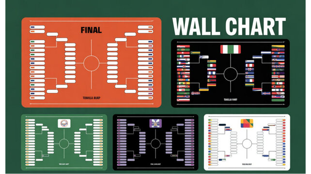 Soccer championship bracket infographic with group stage table and match schedule wall chart modern tournament vector design