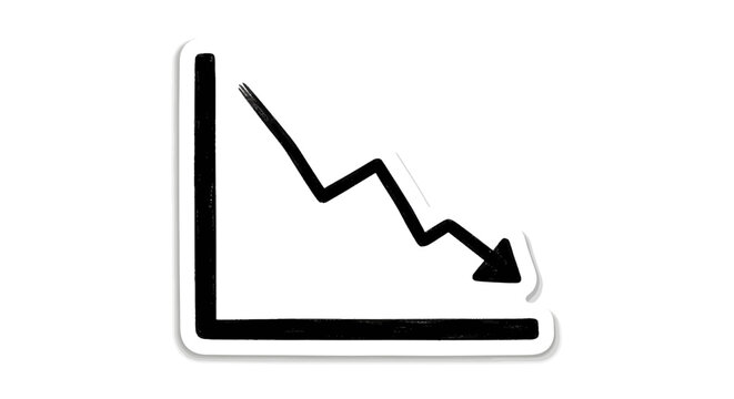 Hand drawn graph showing a sharp downward trend with arrow