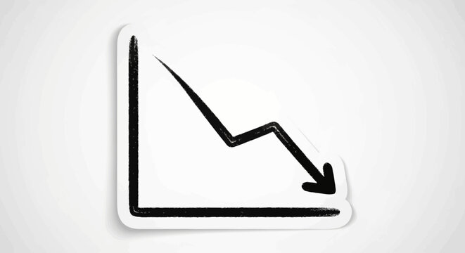 Hand-drawn down arrow graph sticker showing financial decline, recession, or negative trend