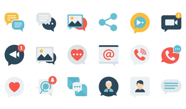 Modern Social Media and Messaging Flat Icon Set Vector Collection