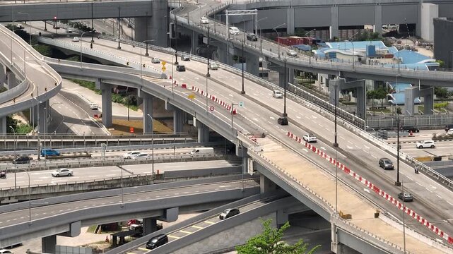 day time kuala lumpur city traffic street road interchange aerial topdown panorama 4k malaysia  