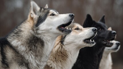 Obraz premium Majestic Wolves Howling Together in a Natural Outdoor Setting