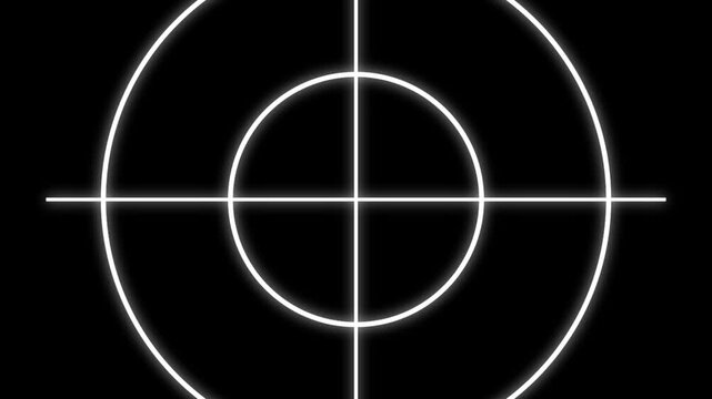 Glowing white target crosshair overlay on black background, for cinematic visual, effects and motion scope