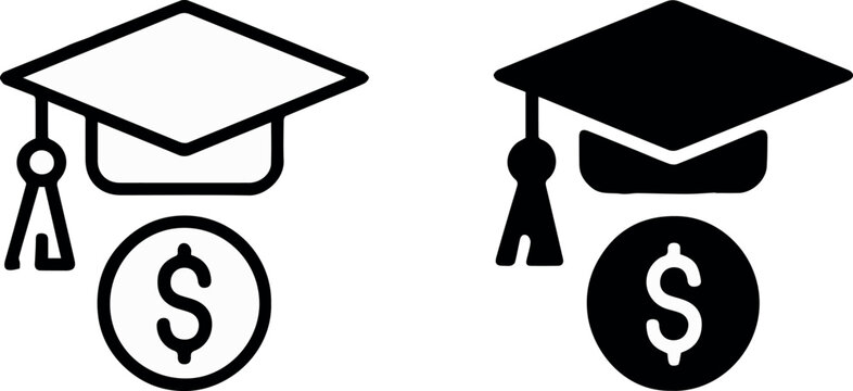 Graduation cap above dollar circle for tuition payment