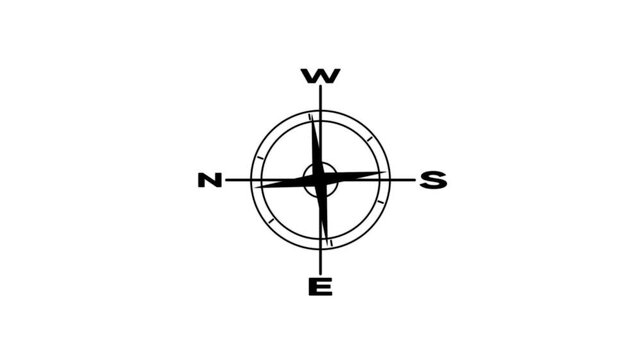 Animated compass rose rotating on white background, minimalist navigation for travel and mapping direction