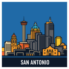 Obraz premium San Antonio Night Skyline with Blue Background