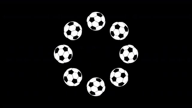 Eight Soccer Balls Cycling in an Orbit Animation on Transparent Background, Looping Animation