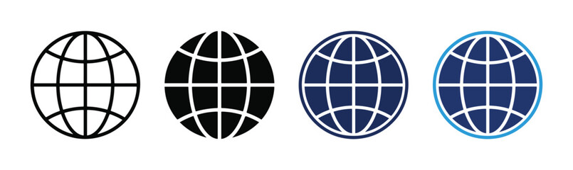 Globe icon set planet earth map international network logistics transport web internet geography global coordinate flat line colored style vector, © Design Studio