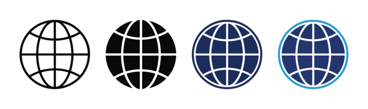 Globe icon set planet earth map international network logistics transport web internet geography global coordinate flat line colored style vector,