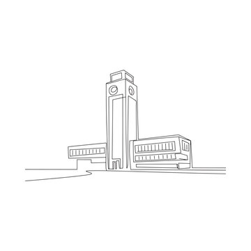 building with clock tower line drawing architecture