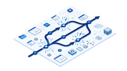 Fototapeta premium Abstract Data Flow Diagram, Network Path, Tech Process