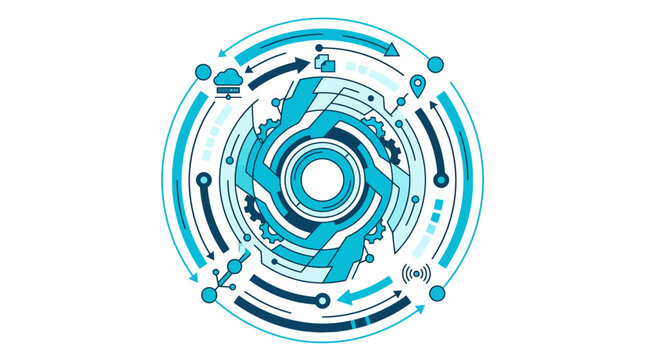 Abstract Digital Technology Circle with Icons and Arrows