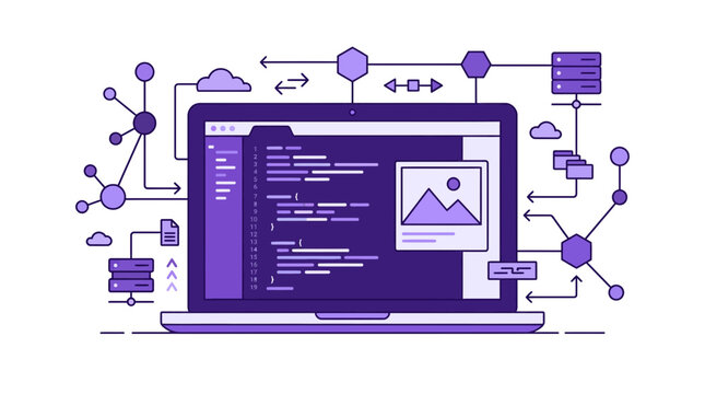 Abstract Network Connections on Laptop Screen, Coding Concept