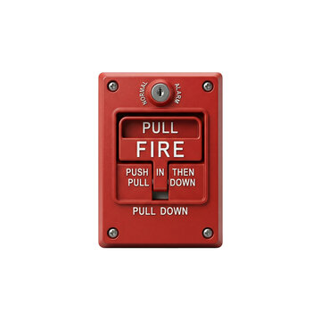 Bright red manual fire alarm pull station, a crucial safety device for emergency building evacuation and protection, ready for activation during crisis situations