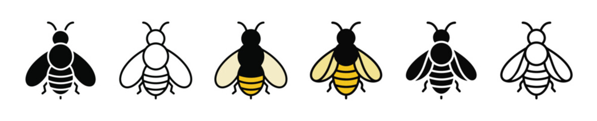 Honey bee icon set bumblebee insect flying honeybee farm agriculture sweet food production organic animal flat line colored style graphic vector, © Design Studio