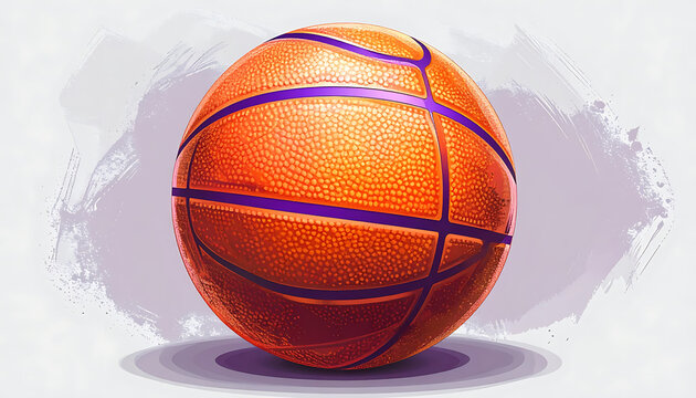 Basketball with visible seams and textured surface on a subtle brushstroke background, sports equipment, game ball