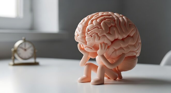 Close-up of a human brain model on a table.