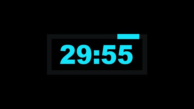 30 minute timer countdown animation, 1800 to 0 countdown five minute countdown timer animation. Animated rectangle in Motion graphics of timer count down concept