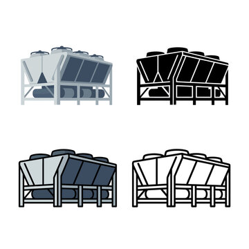 Four different colored illustrations of industrial silos on white background  industrial graphic resources