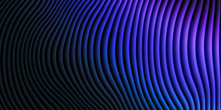 Curved abstract waves with purple neon glow and dark parallel line pattern