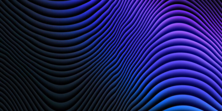 Abstract wavy ridged surface with purple and blue light gradient, abstract